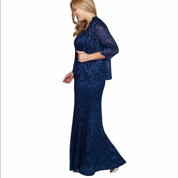 R&M Richards Formal Jacket Lace Long Dress Set NEW - Picture 4 of 16